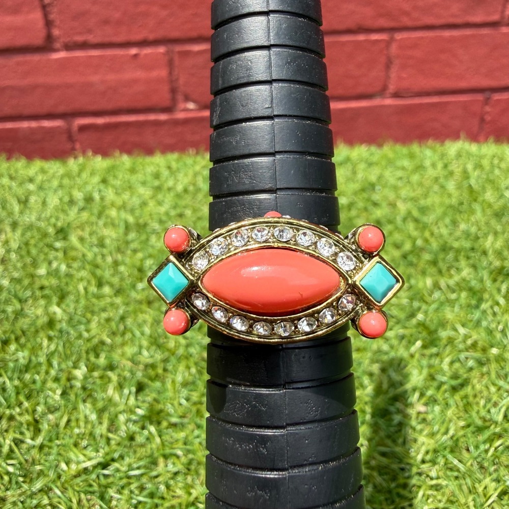 Heidi Daus Armed with Charm Collection East West Ring Size 10 Coral & Turquoise